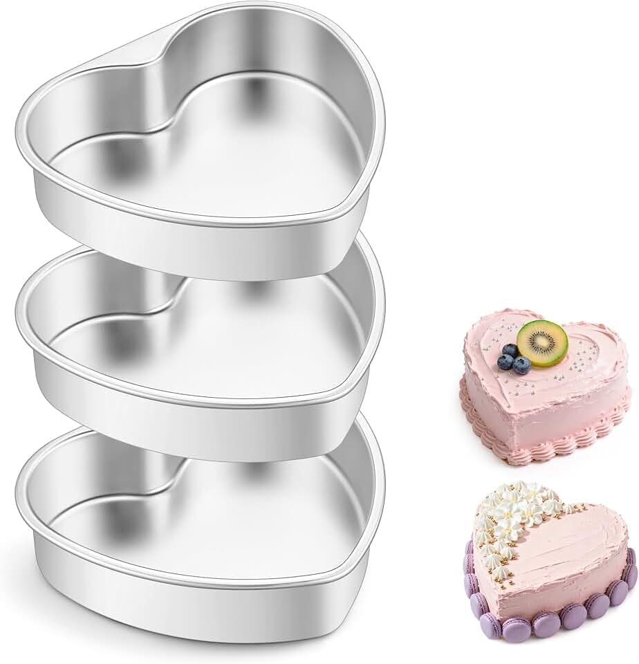 E-far 8 Inch Heart Cake Pan, 3 Pcs Stainless Steel Heart Shaped Cake Mold
