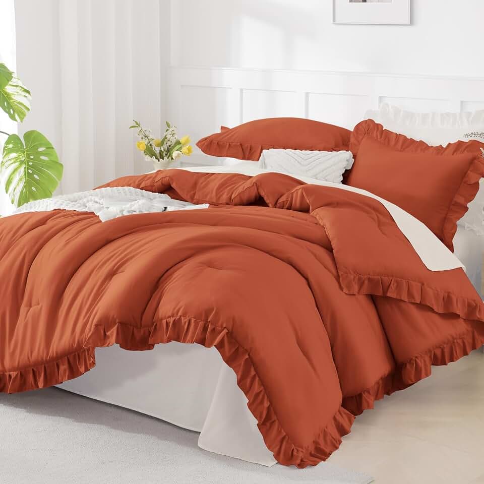 Andency Terracotta California King Comforter Set, 3 Pcs Shabby Chic Bedding