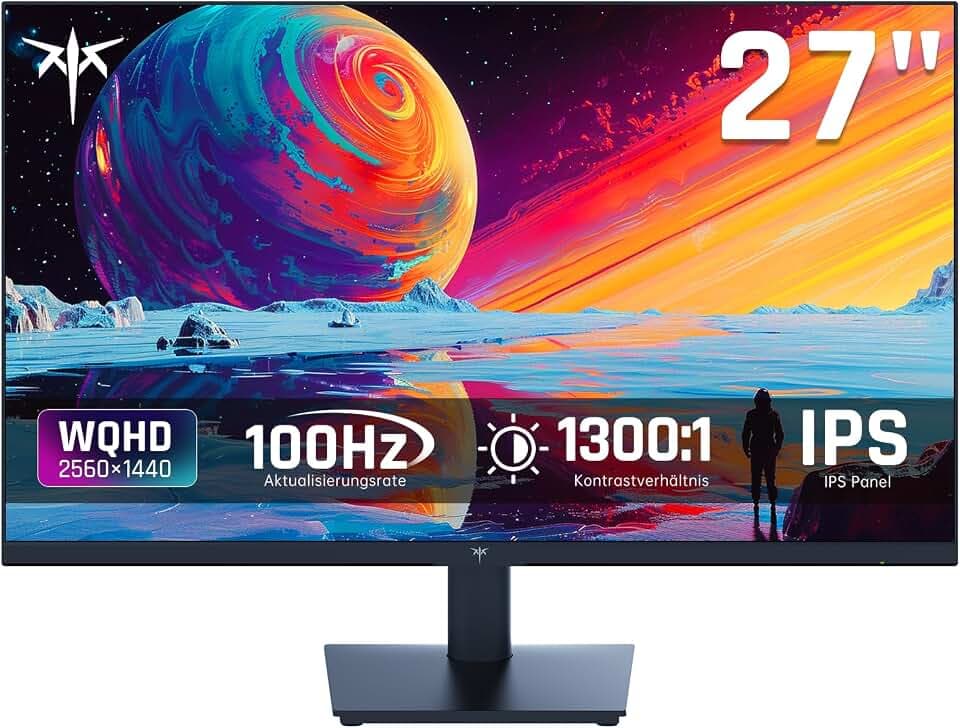 KTC Monitor 27 Zoll, QHD 2K 2560×1440, 100Hz OC 120Hz, IPS Panel, Anti-Blaulicht Bildschirm, 96% DCI-P3, 126% sRGB, 350 cd/m², Adaptive Sync, PC Monitor für Casual Gaming und Arbeit