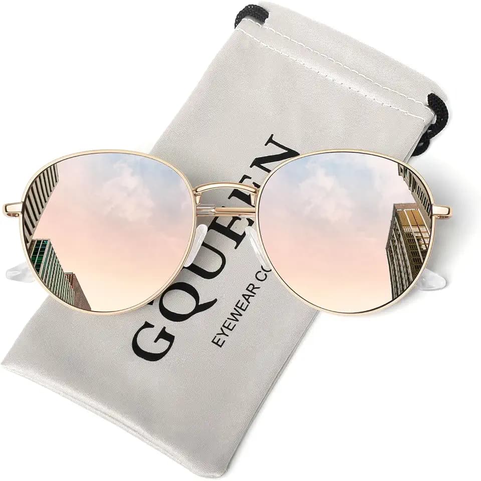GQUEEN Retro Round Polarized Sunglasses Womens Men Trendy Hippie Shades