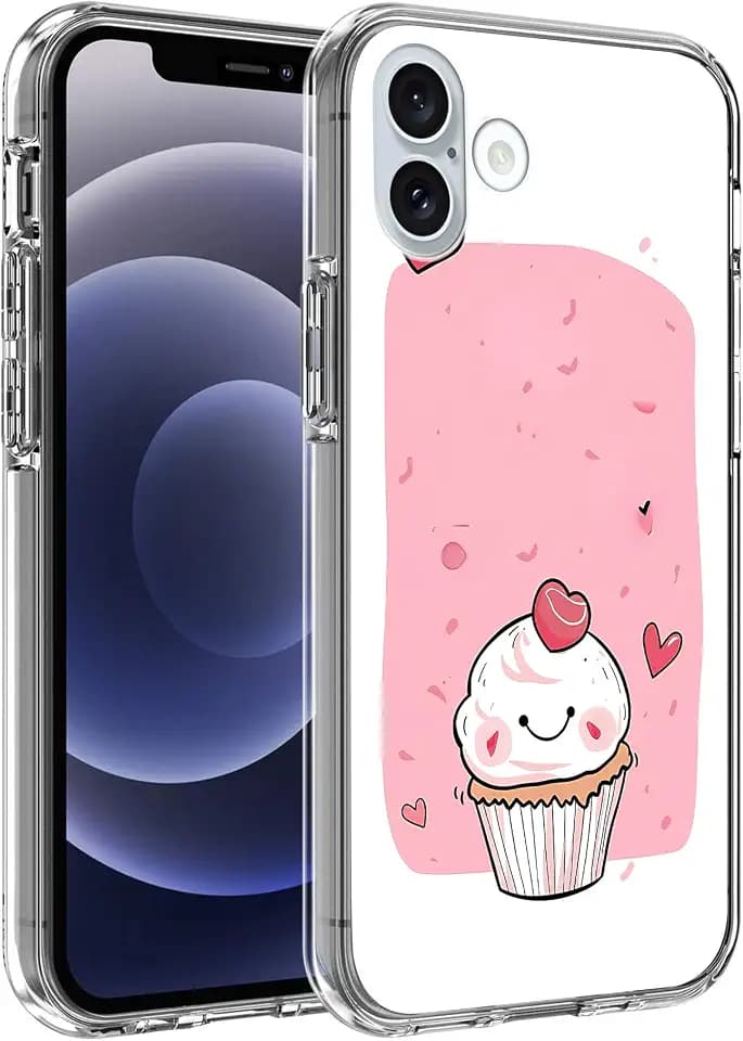 Compatible for iPhone 16 Case, Pretty Little Pink Cake Painting Soft TPU Fashion Cool Slim Shockproof Protective Phone Clear Cases for Women Girls