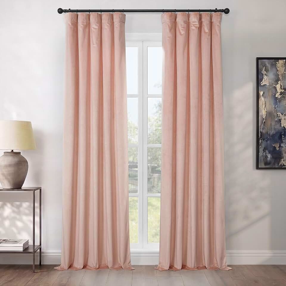 Plush Velvet Curtains for Living Room (1 Panel) - 50W x 96L, Peach Blossom