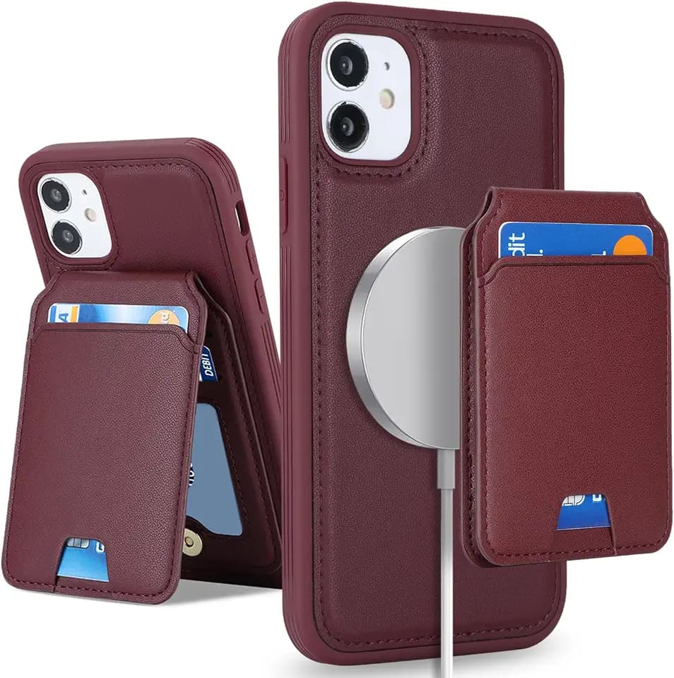 SailorTech for iPhone 11 case with Credit Card Holder mag safe,for iPhone 11 Phone Leather Case Wallet for Women Compatible mag safe Wallet Detachable 2-in-1 for Men-Red
