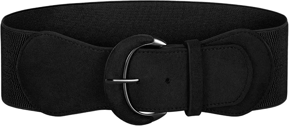 SUOSDEY Women's Suede Belt Wide Elastic Belt Vintage Chunky Buckle Stretchy Belts for Dress Coat