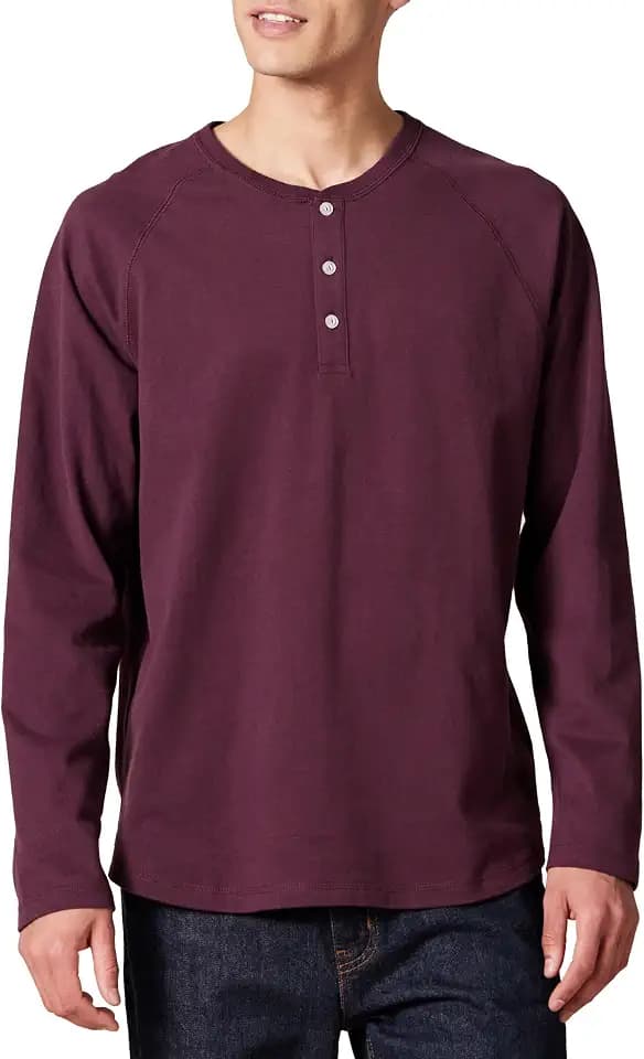 Amazon Essentials Men's Long Sleeve Henley Shirt for Men, Regular-Fit, Cotton, Available in Big & Tall
