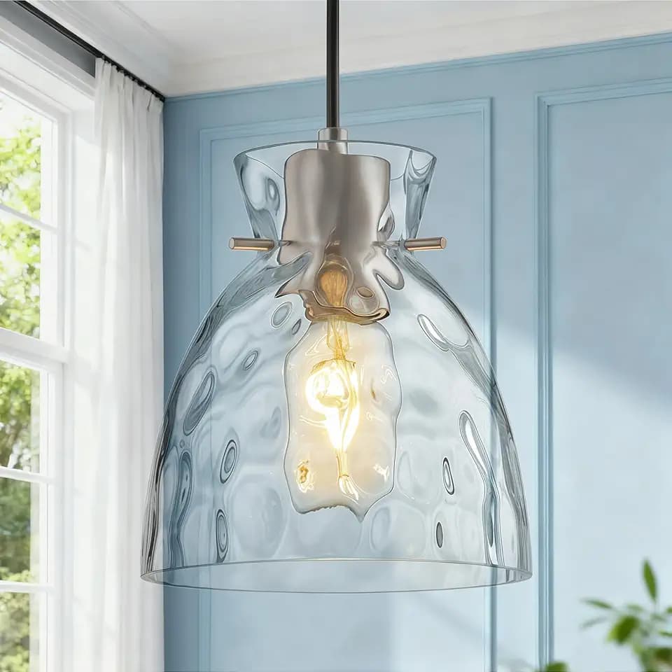 5.9" Mini Hammered Glass Pendant Lights Kitchen Island Brushed Nickel E26