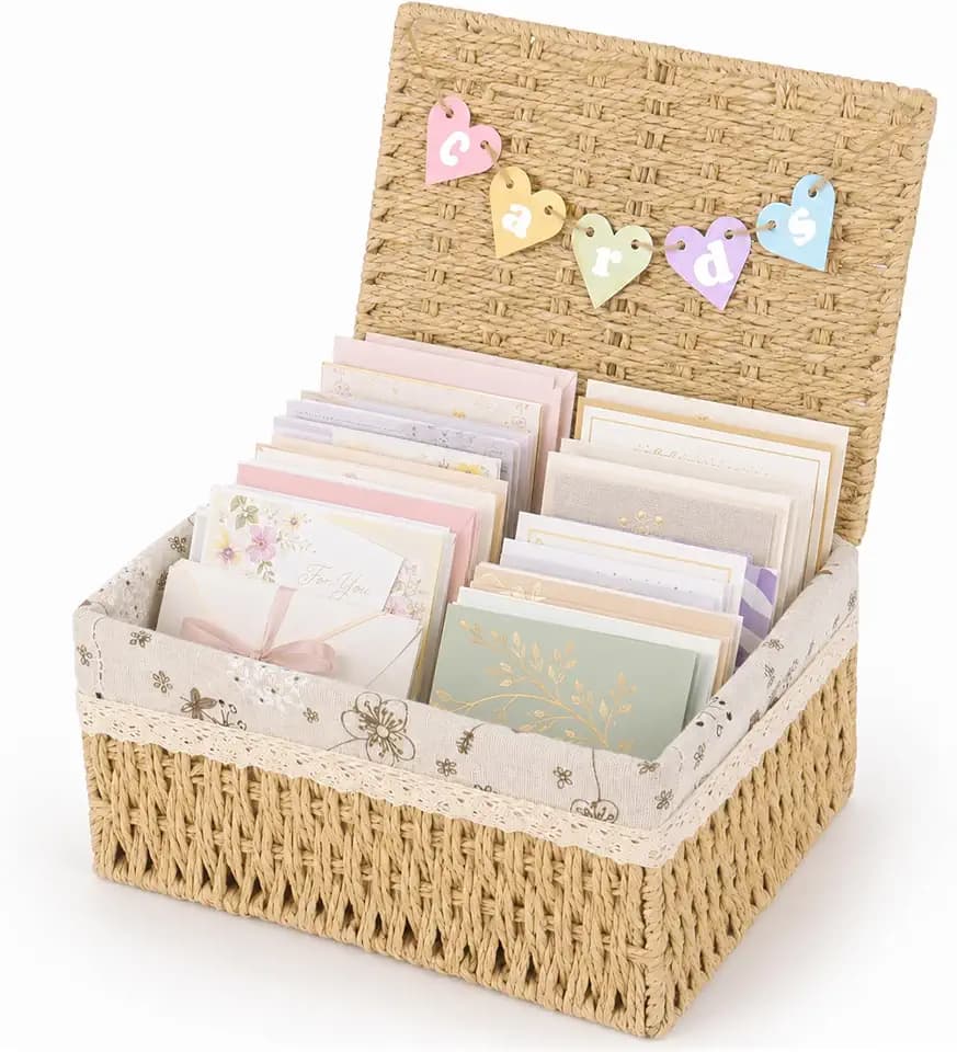 Wicker Card Basket, Wedding Card Basket with Letter Flag Decorative