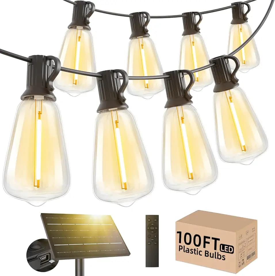 Svater 100 FT Solar String Lights Outdoor Waterproof, Remote Dimmable