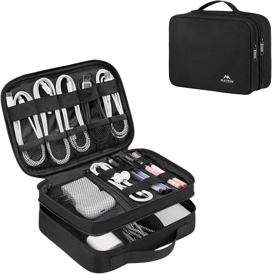 MATEIN Small Electronic Organizer Travel Case, Double Layer Cable Organizer