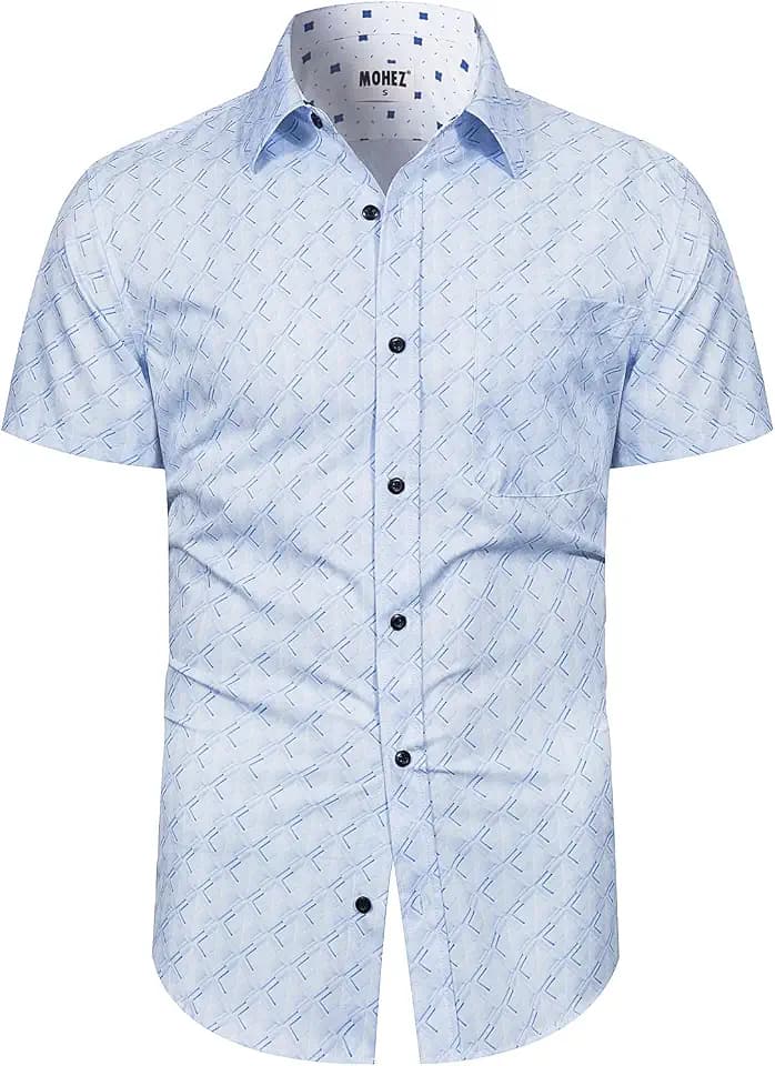 Men’s Short Sleeve Button Down Shirts Wrinkle Free Casual Vacation Tops Geometric Print Summer Beach Shirt with Pocket