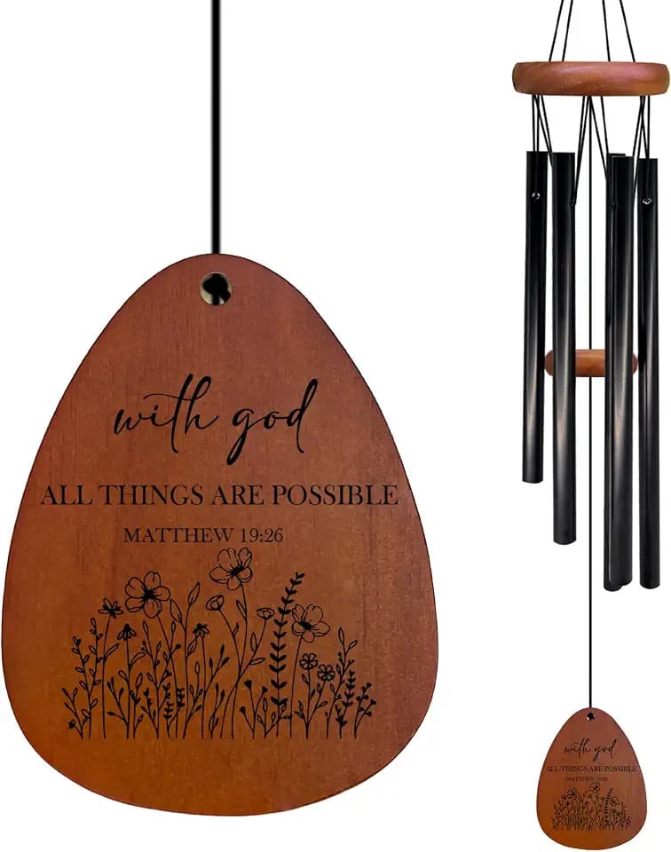 with God All Things are Possible Wind Chimes, Christian Inspiration Wind Chimes for Outside, Religious Gifts for Women Men Friends Family, Bible Verse Scriptures Flower Chime 26" Inches
