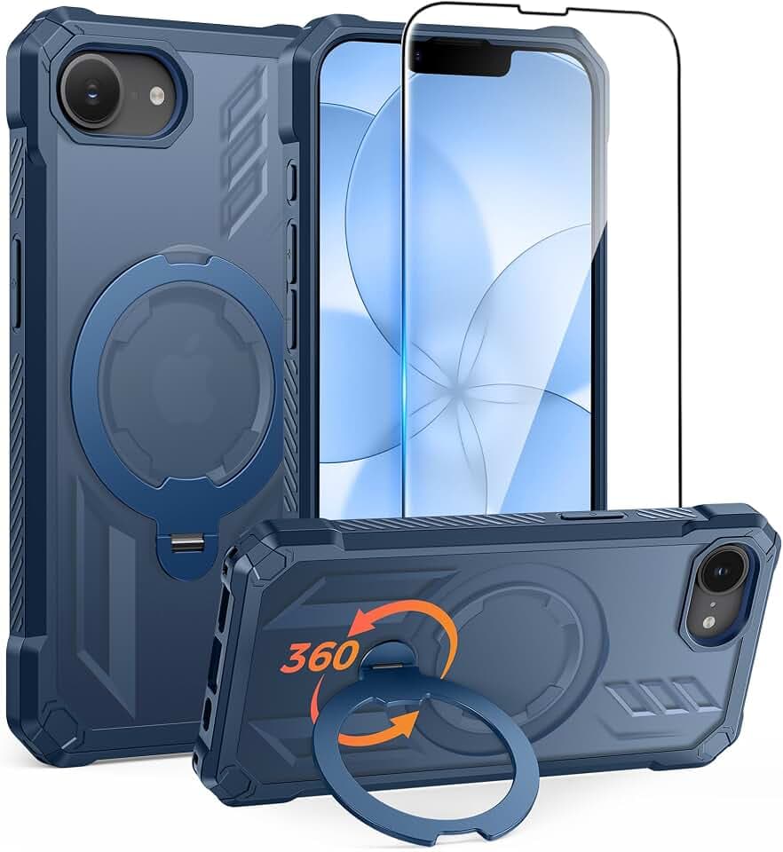 FNTCASE for iPhone 17e Case, for iPhone 16e Case with 360 Magnetic Stand