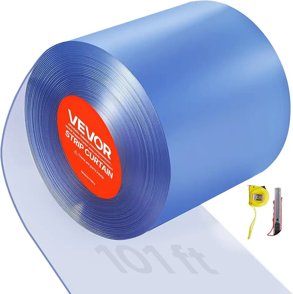 VEVOR Clear PVC Strip Curtain, 101 ft Length x 12 in Width, Thermal Insulating Plastic Door Strip Bulk Roll, Walk in Freezer Cooler Curtain Strips for Doorways of Supermarket, Garage, Warehouse