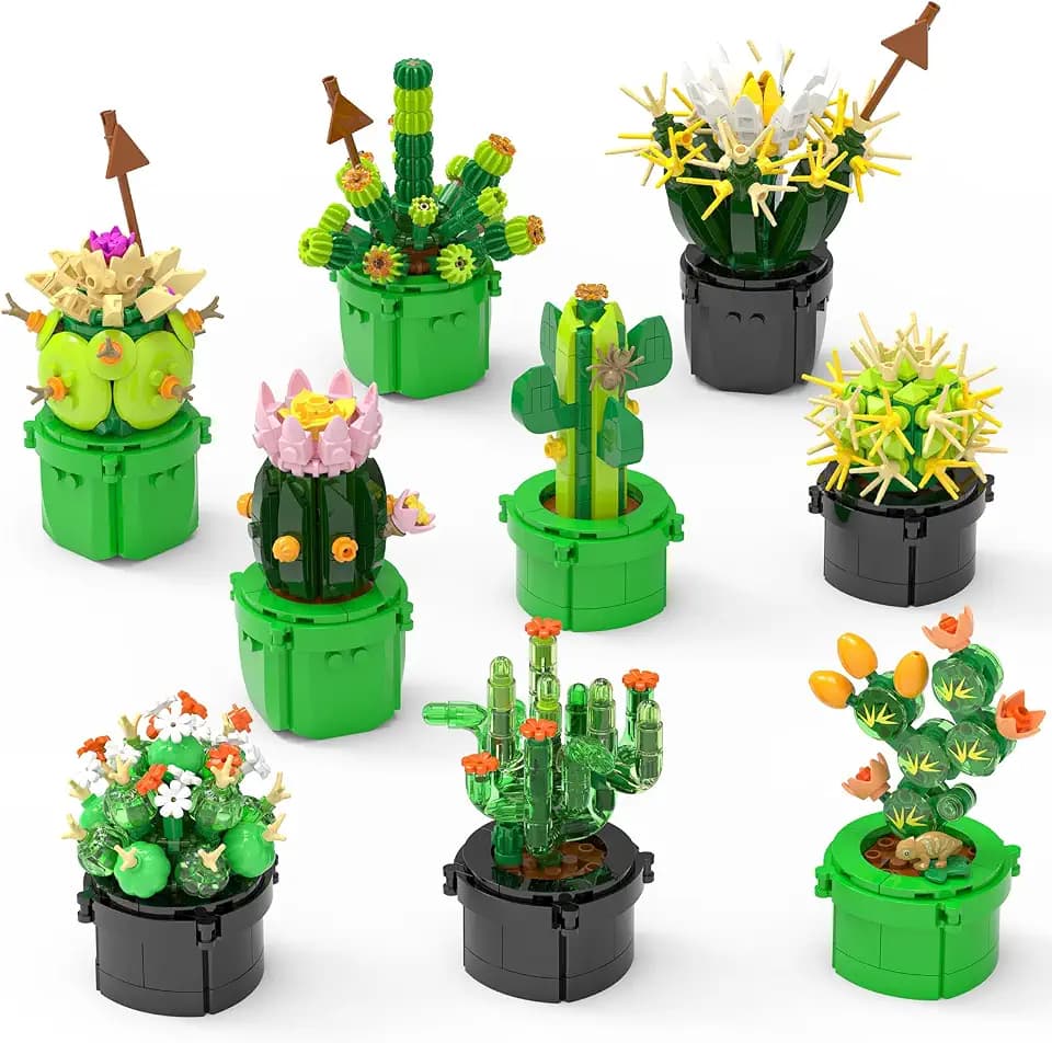 9 Pack Cactus Botanicals Building Set,Succulents Decor for Women