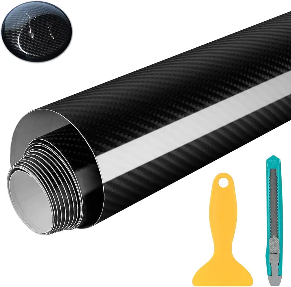5D Autocollant Carbone Film, Autocollant Voiture Fibre Vinyle Adhésif Autocollants Pour Véhicule Décoration (Noir 152 x 50cm)