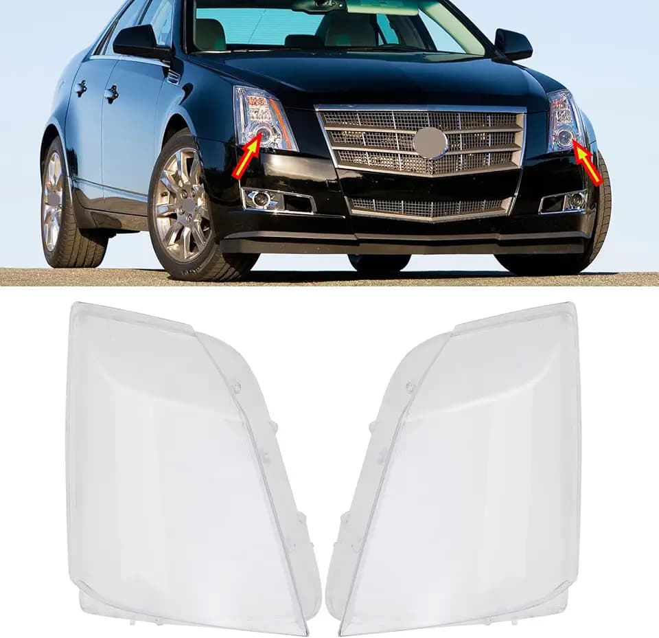 Pair of Headlight Covers Fit for Cadillac CTS 2008 2009 2010 2011 2012 2013 Front Headlamp Shell Lens Left and Right Side