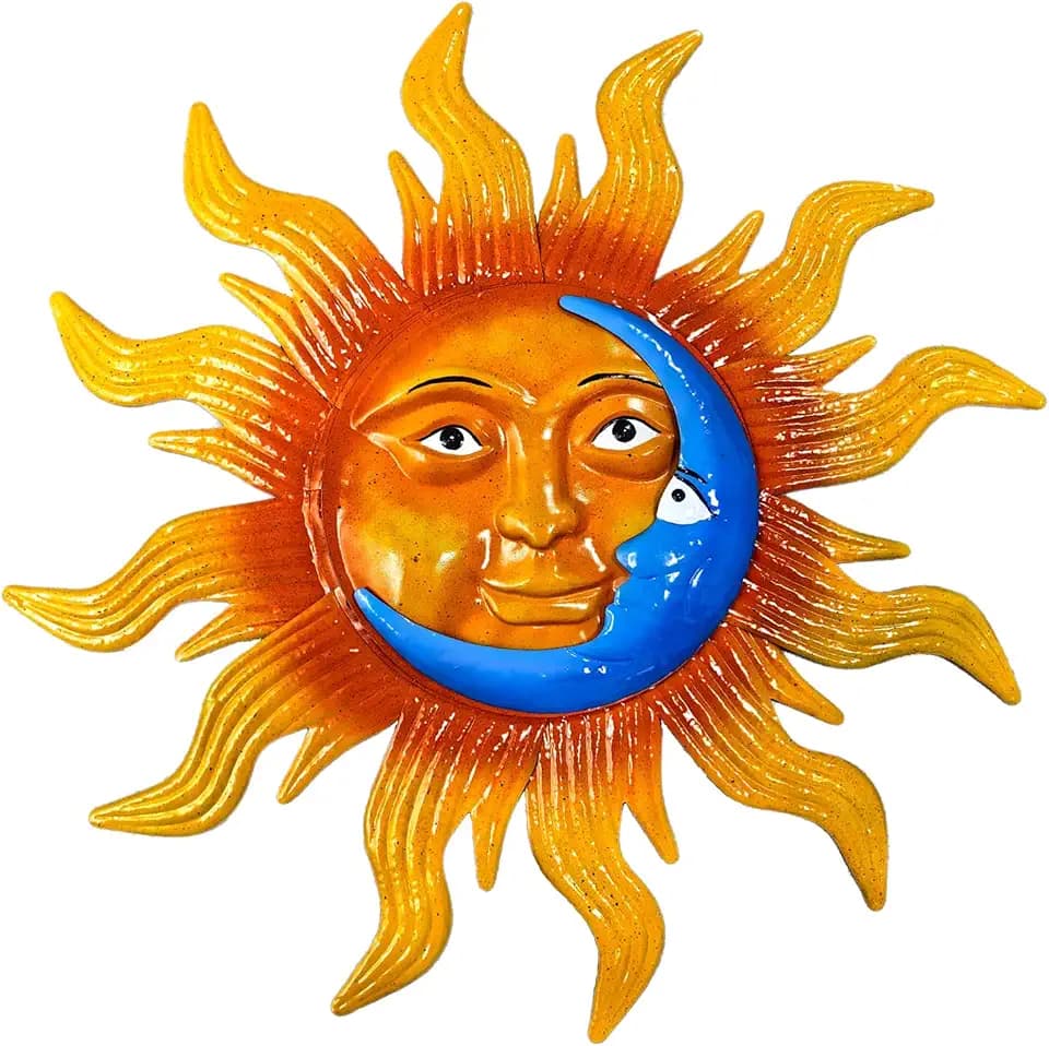 25.7'' Large Size Metal Sun Outdoor Wall Art Decor, Sun&Moon Outside Metal Art Rust Proof Wall Sculpture, Ideal for for Yard, Bedroom, Patio, Garden, Fence, Deck Pool Home and Farmhouse (Large sun)