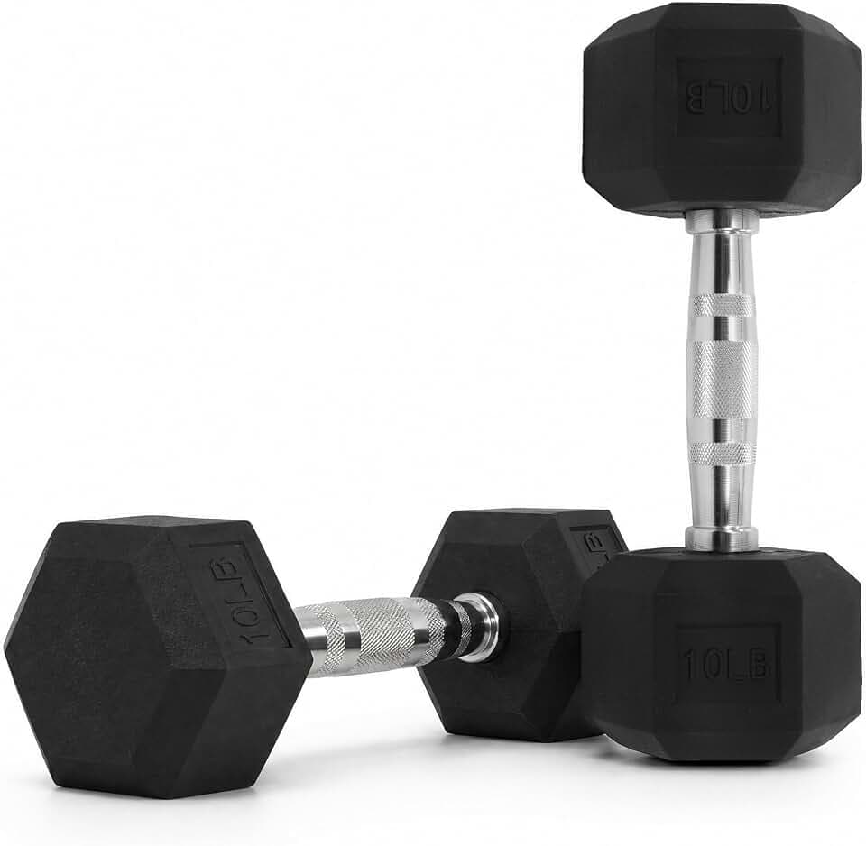 Hex Dumbbells for Strength Training and Fitness Exercises, Rubber Coated Weights Dumbbells