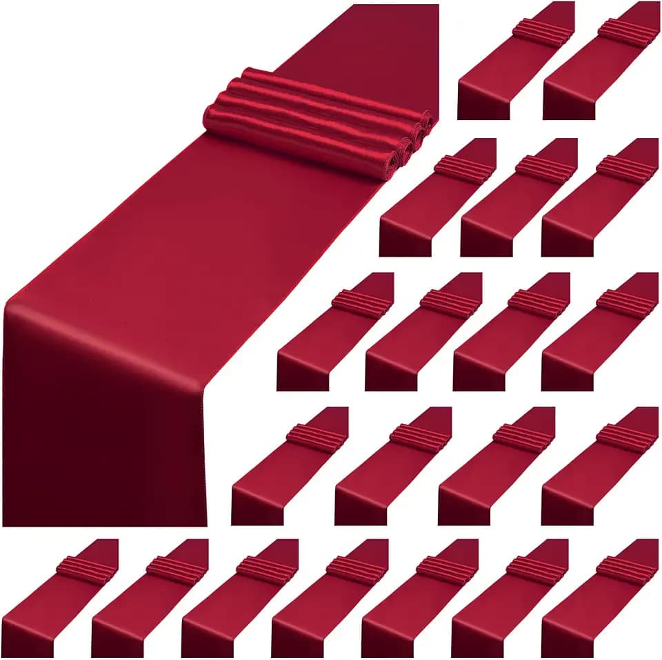 12 Pack Burgundy Table Runner 12x108inch Long Satin Table Runner
