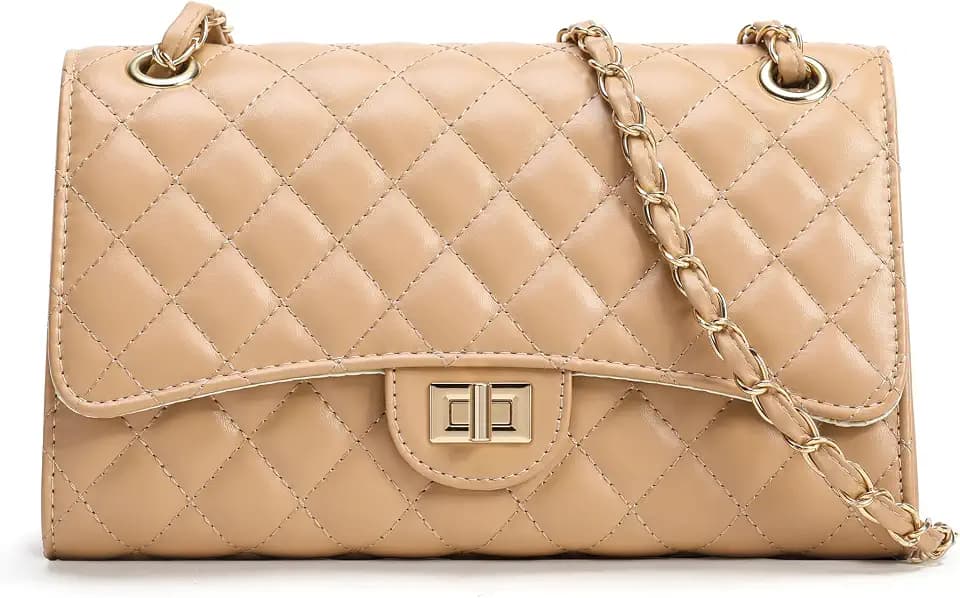 Quilted Crossbody Purse for Women Trendy Ladies Shoulder Bag with Chain Strap PU Leather Cross Body Bags Satchel HandBag