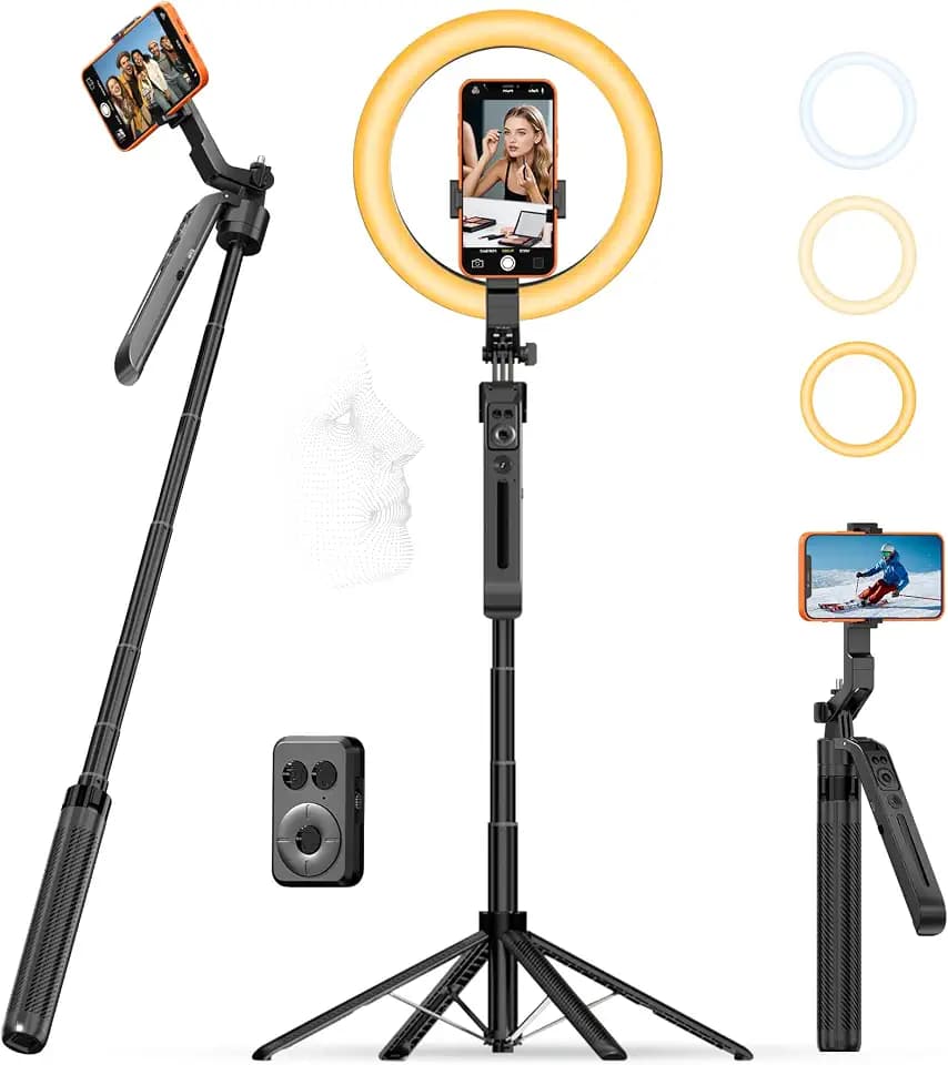 Auto Face Tracking Tripod for iPhone 72", with 10" Ring Light & Remote
