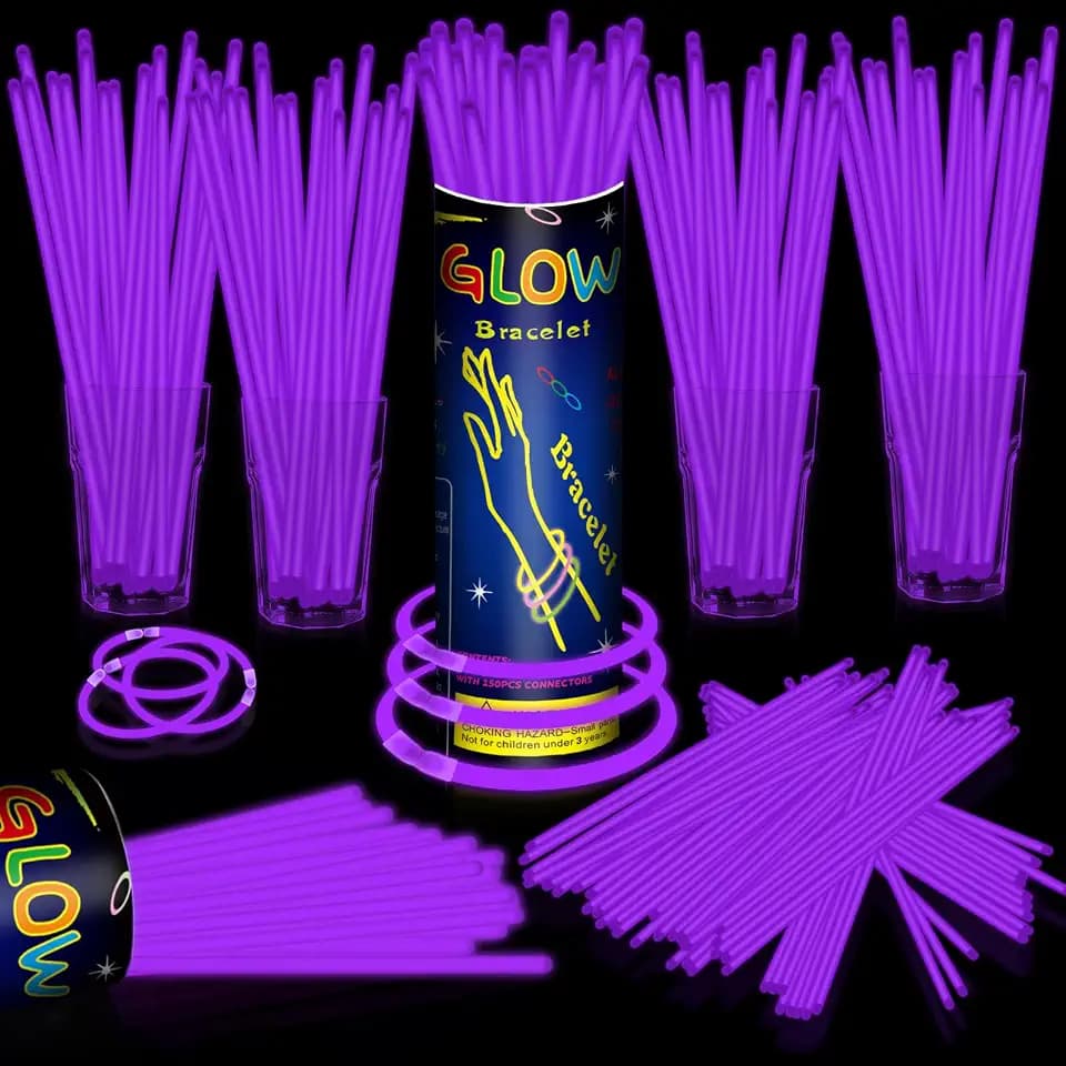 300 Pcs 8" Purple Glow Sticks Bulk, Glow Necklaces and Bracelets Set with Connectors – Bright Neon Glow in The Dark Party Favors for Birthday Christmas New Year Halloween Wedding Carnival