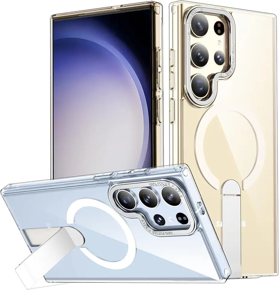 for Samsung Galaxy S23 Ultra Case, S23 Ultra Phone Case Built-in Invisible Stand [Compatible with MagSafe] [Military-Grade Protection] Shockproof Cover for Galaxy S23ultra (Clear)