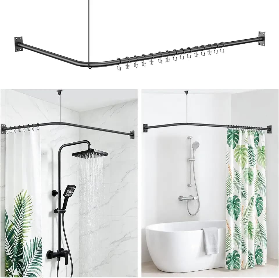 Duschvorhangstange L Form 70-150x150-230cm für Badewanne, Schwarz