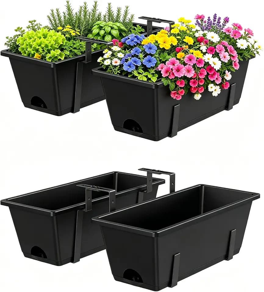 Railing Planter Box Adjustable Window Boxes Planters Set of 2, Black