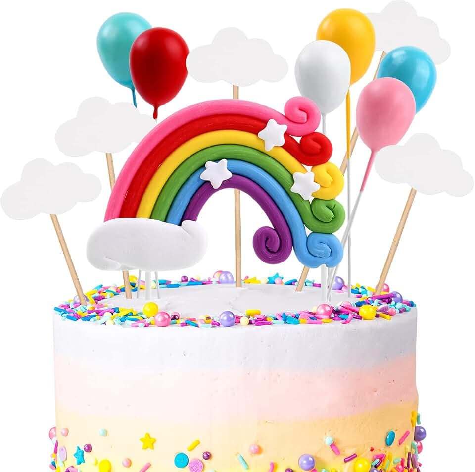 OSDUE Tortendeko Geburtstag, Macaron Kuchen Deko, Happy Birthday Tortendeko, Kuchen Topper Regenbogen, Happy Birthday, Wolke, Ballon