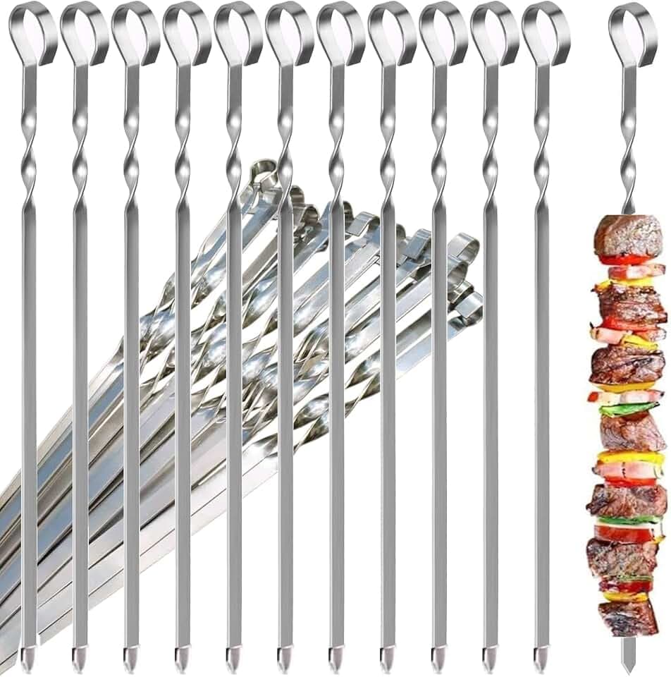 30 Stück Grillspieße, 30CM Grill Kabob Spieße Edelstahl Lange Spieße Schaschlikspieße Fleischspieße, für Lagerfeuer Oder Grillschale