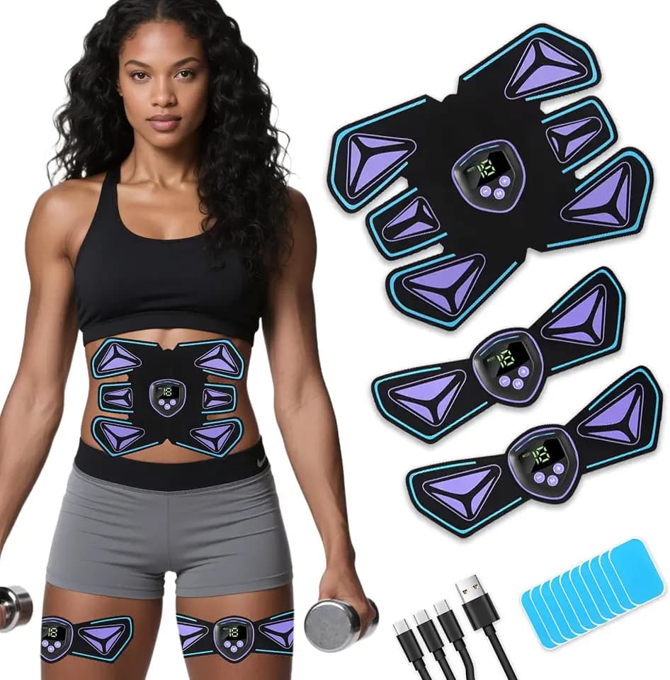 Braload EMS Abs Stimulator Elektrisches Trainingsgerät, Wiederaufladbarer Bauchmuskel-Gürtel mit 10 Gel-Pads, 6 Modi & 15 Intensitätsstufen, Für Bauch/Arme/Beine geeignet (Käfer)