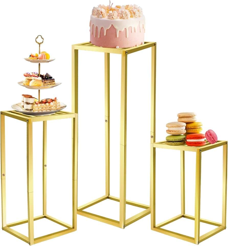 3pcs Cylinder Stands for Party, Gold Square 15.7/23.6/31.5 inch