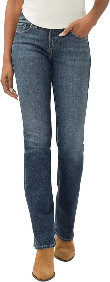 Silver Jeans Co. Women's Suki Mid Rise Curvy Fit Slim Bootcut Jeans