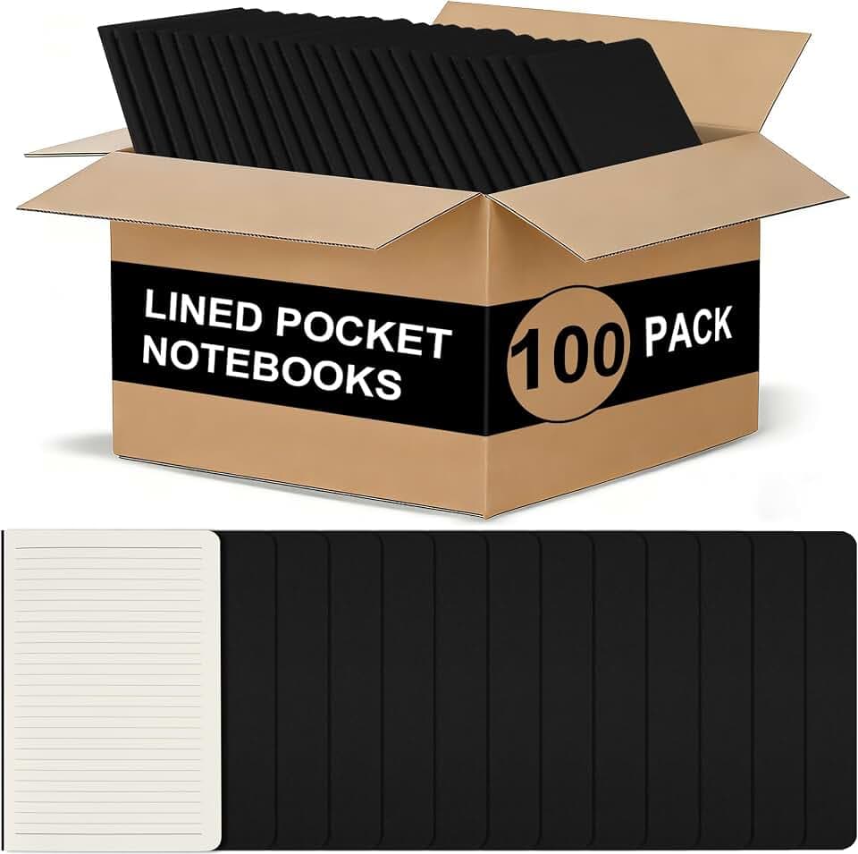 ZCZN 100 Pack Kraft Pocket Notebooks Bulk, 3.5 X 5.5 Inches Lined Paper Journaling Notebooks, 30 Sheets/60 Pages, Mini Journal Notebooks for Work, Writing, Traveler Memo Notepad(Black Cover)