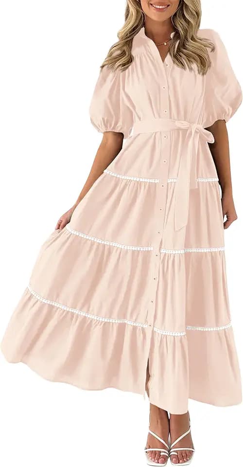 PRETTYGARDEN Women's Summer Tiered Maxi Shirt Dresses