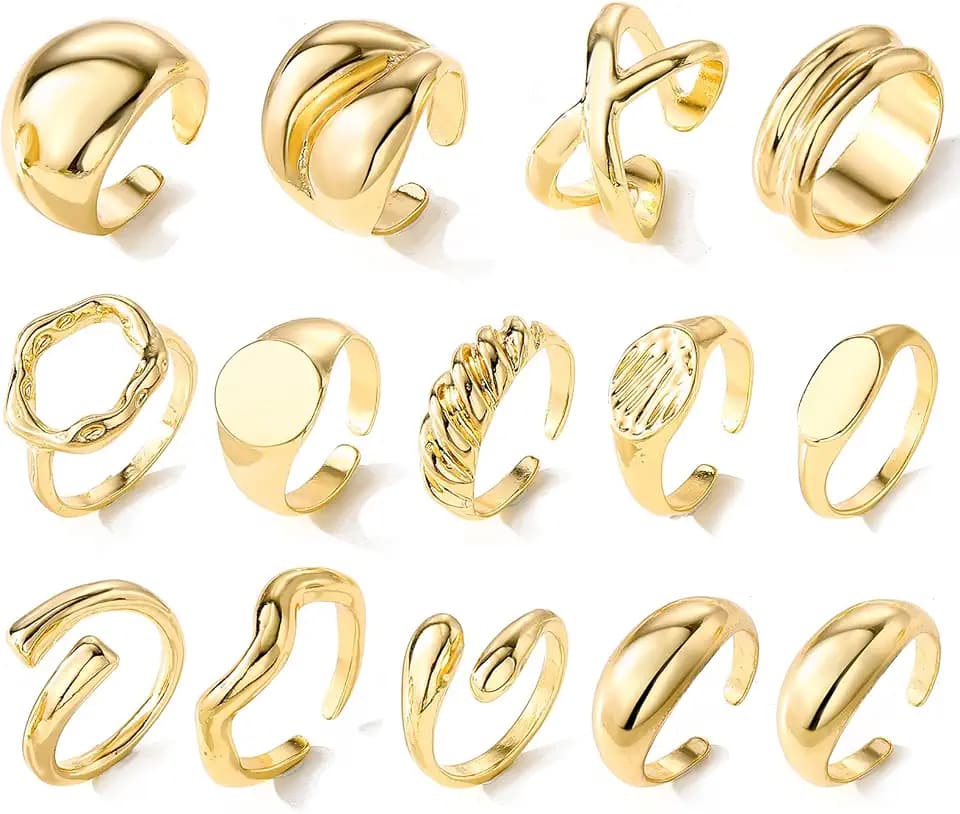 IFKM Gold Chunky Rings Set for Women 14k Gold Plated Thick Dome Stackable Open Rings Trendy Dainty Minimalist Jewelry Gifts