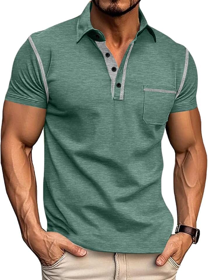 Men's Polo Shirts Short Sleeve Golf Polo T Shirt Lightweight Casual Button Down Shirts Summer Collared with Pocket
