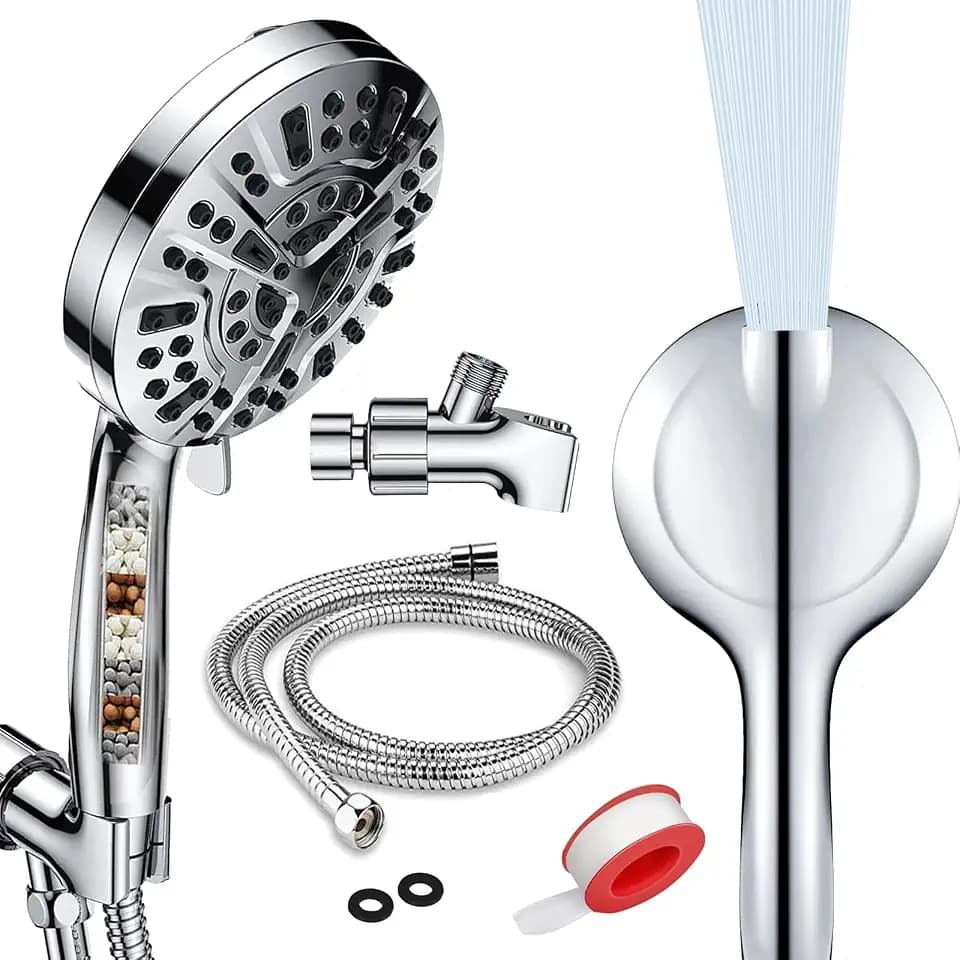 Shower Head with Handheld, High Pressure Shower Head with Filters for Hard Water, 10 Spray Settings Power Wash Shower Head Detachable Filtered Shower Head with 59" Long Hose and Bracket