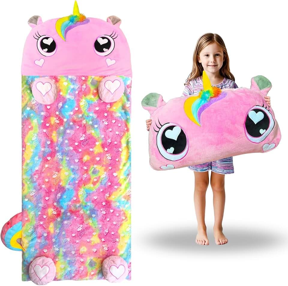 Schlafsack für Kinder, großer Unicorn Slumber Schlafsack für Mädchen und Jungen, tragbare Matratze für das Nickerchen, Geburtstagsgeschenk für Kindertagesstätte, Vorschule, Kindergarten, Kind von 3-12