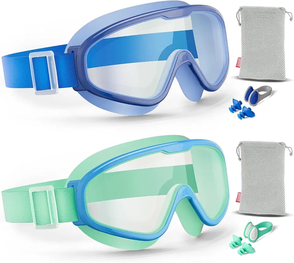 Aegend 2PCS Swim Goggles with Fabric Strap, Kids Swimming Goggles Wide View No Leaking Pool Goggles for Kid Youth Adult