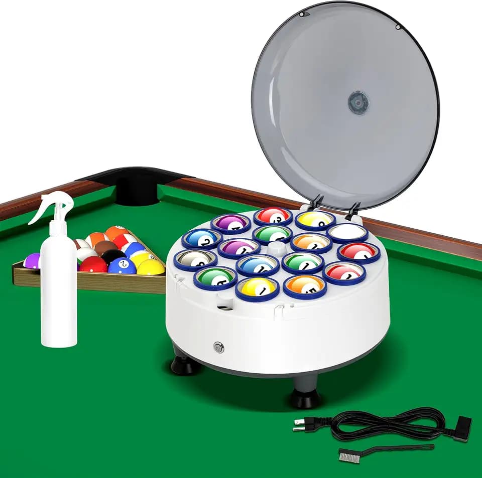 Billiard Ball Cleaning Machine, Pool Ball Polishing Cleaning Machine, Automatic 16 Ball Pool Ball Washer & Polisher with Powerful 180W Motor, for American Style Billiards 110V