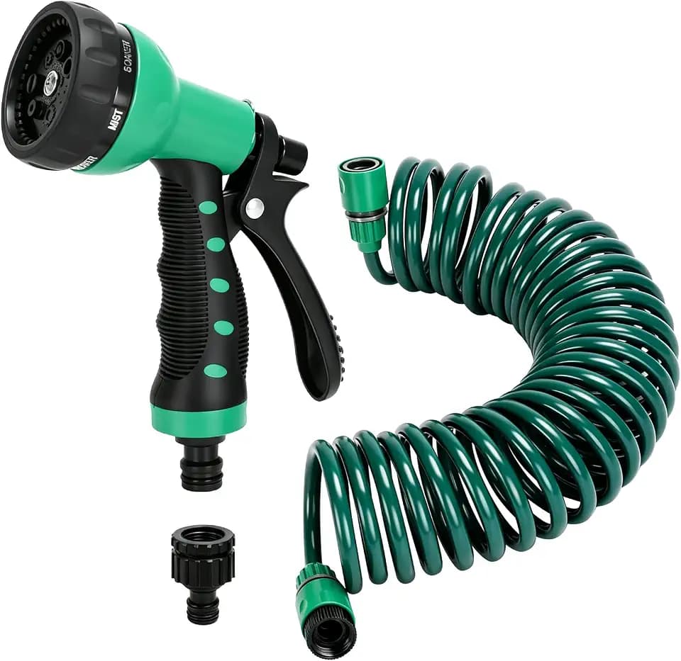 Recoil Garden Hose 25FT EVA Water Hose with 7-Pattern Spray Nozzle,Curly Self Coiling Lightweight Garden Hose,Retractable Garden Coil Hose for Lawn Patio