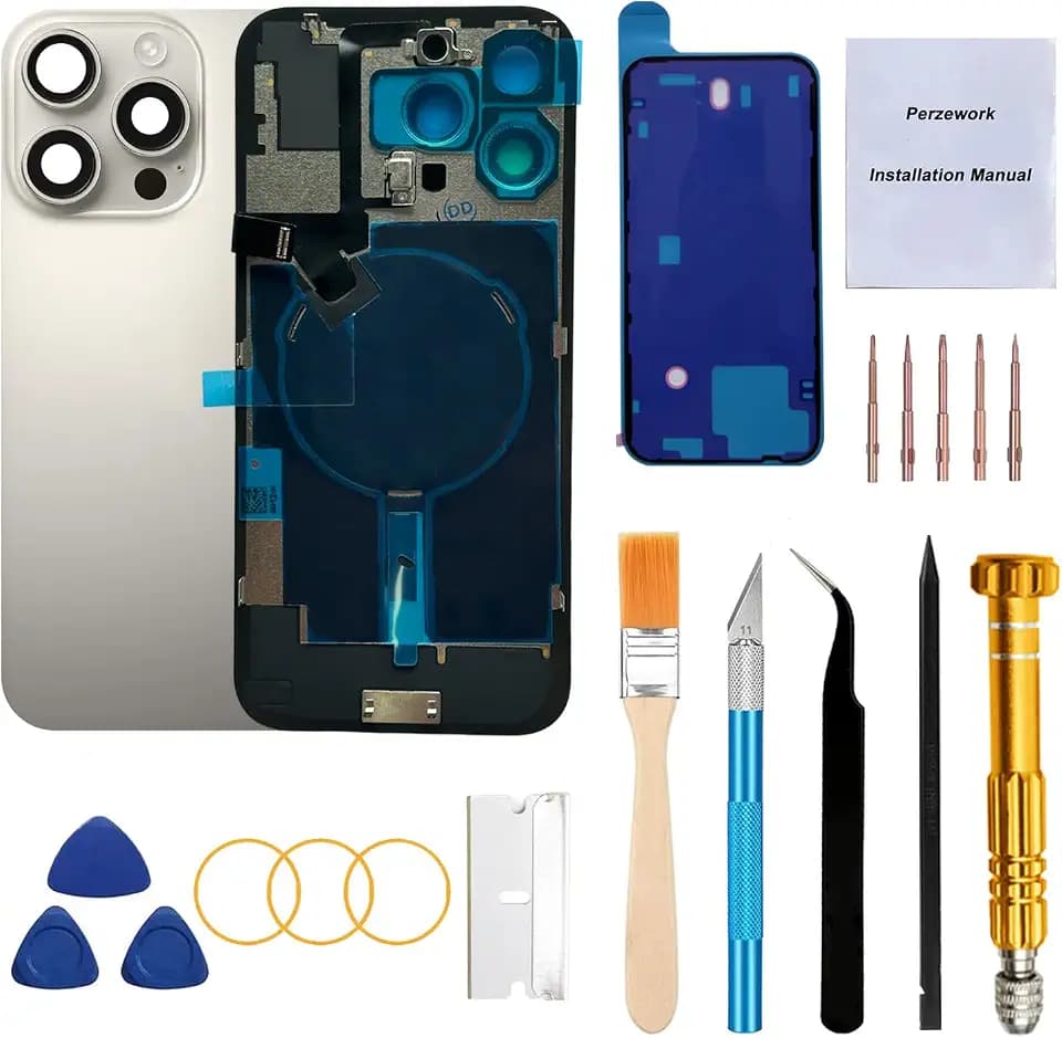 Rear Back Glass Replacement for iPhone 16 Pro Max 6.9-inches with Reparing Tool Kit and All Necessary Parts (Natural Titanium)