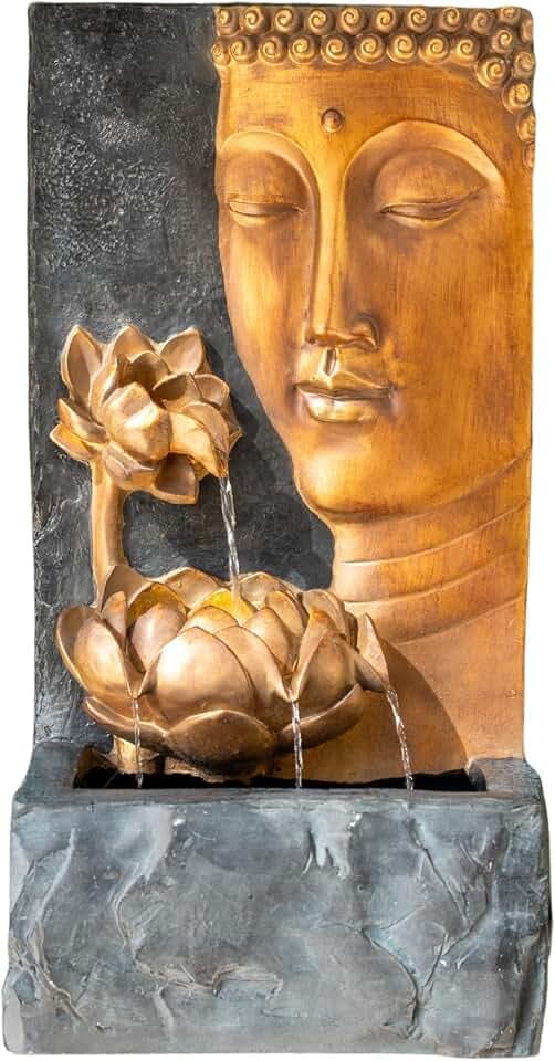 XBrand 30" H Buddha Face Water Fountain with LED Light, Gray Brown