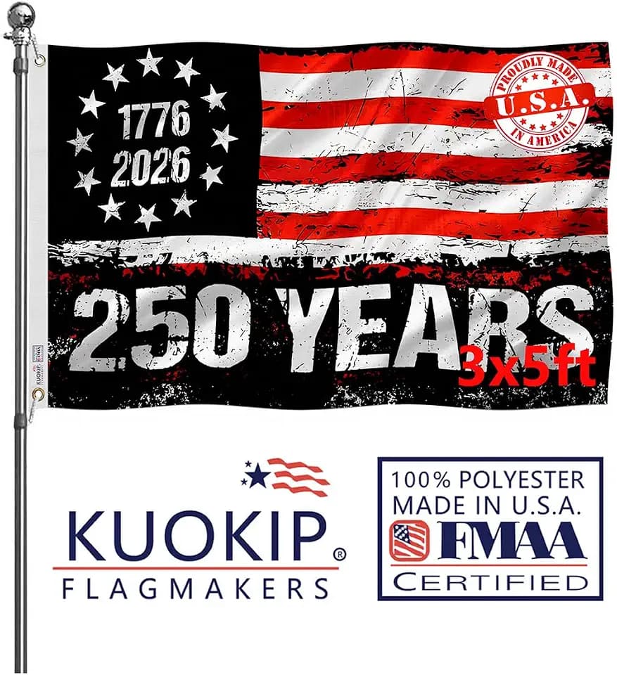 250th Anniversary Commemorative Flag 3x5 ft | Exclusive Black-Red-White Colorway 200D Weather-Resistant Polyester Double-Sided Triple-Layer Construction Indoor/Outdoor Use 2026 Patriotic Decor