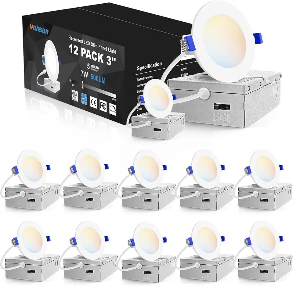 VOLISUN 12 Pack 3 inch Recessed Lighting, 5CCT, 2700K-5000K Selectable
