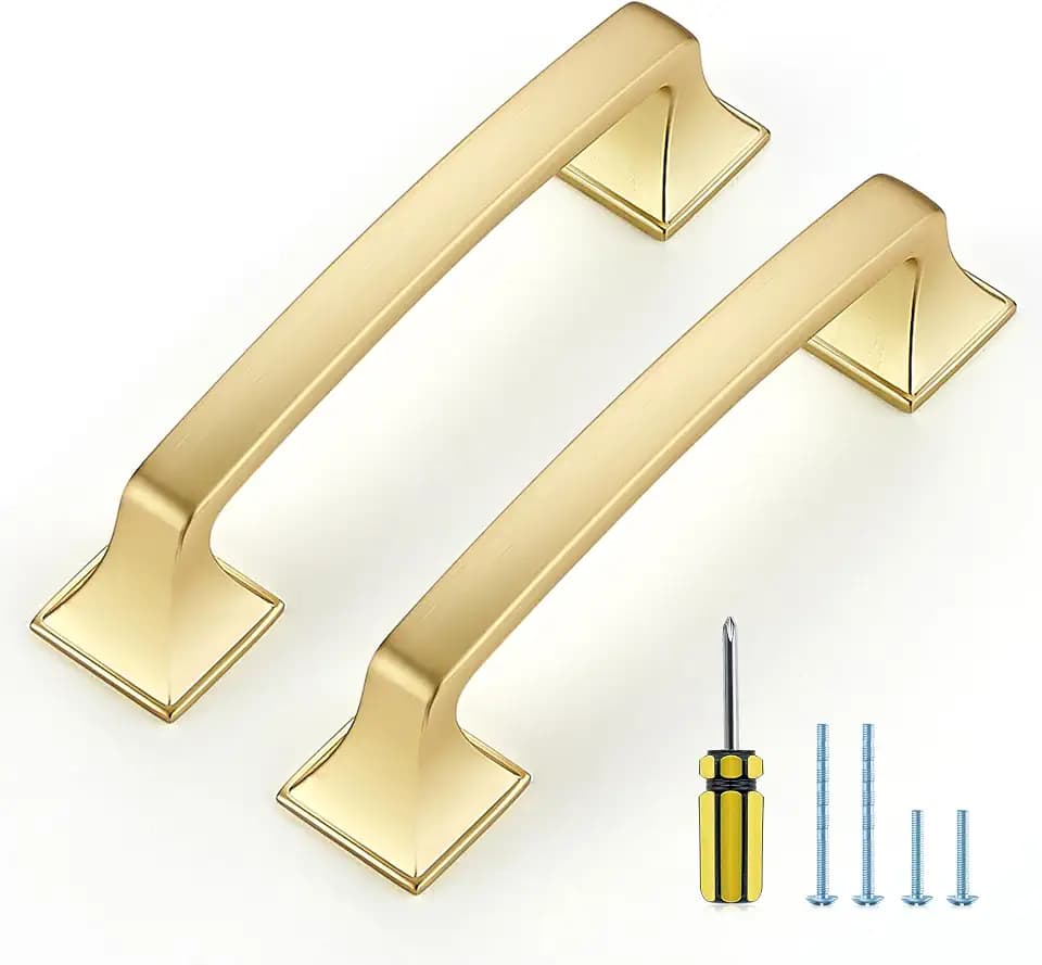 5 Pack Kitchen Cabinet Handles 3-3/4 Inch Brushed Brass Cabinet Pulls