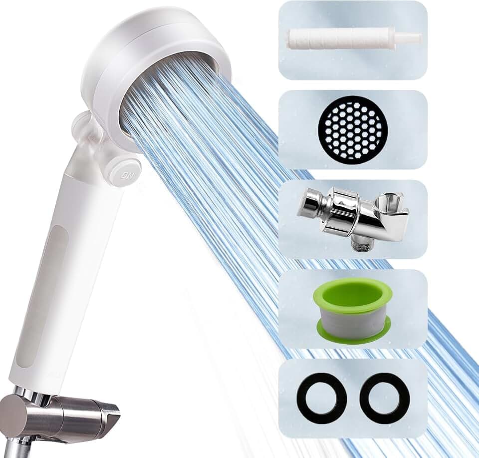 Detachable Water Softener Shower Head with Filter for Hard Water, High Pressure Handheld Shower Head with ON/OFF Switch, bracket, Remove Chlorine and Harmful Substance for dry skin hair…