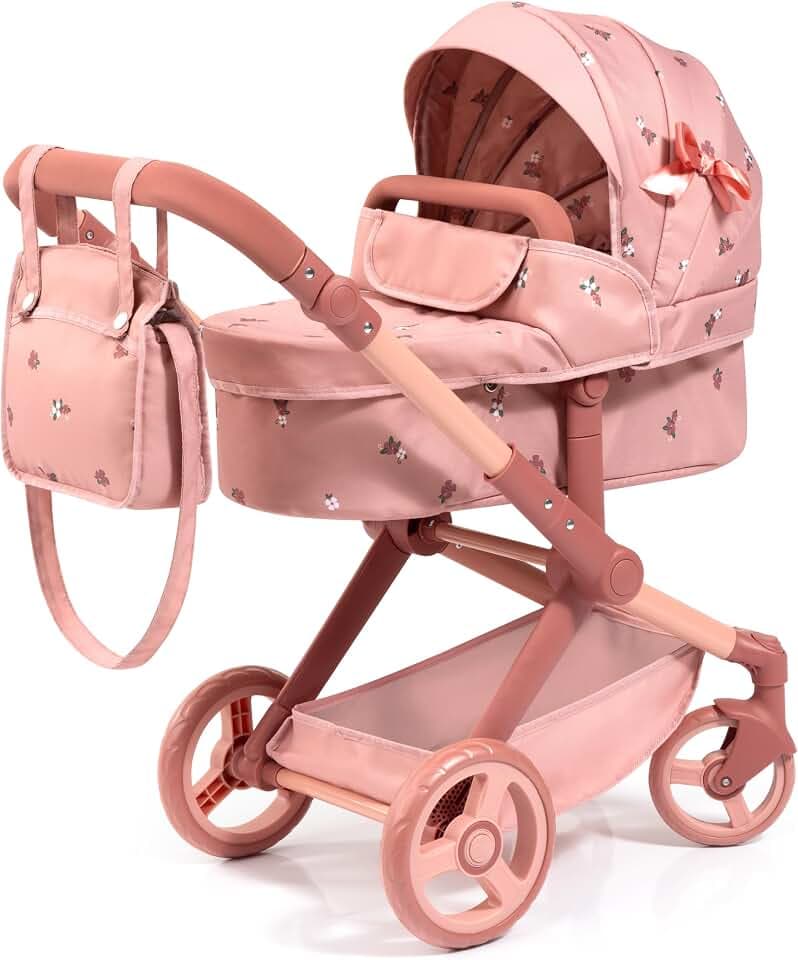 Bayer Design 17026AA Puppenwagen Xeo mit Tasche, höhenverstellbarer Griff, Schwenkschieber, wandelbar als Puppenjogger, bewegliche Vorderräder, integrierter Korb, Rosa